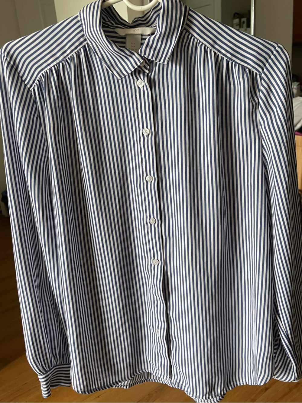 H&M Blue and White Vertical Stripe Button-Up Blouse